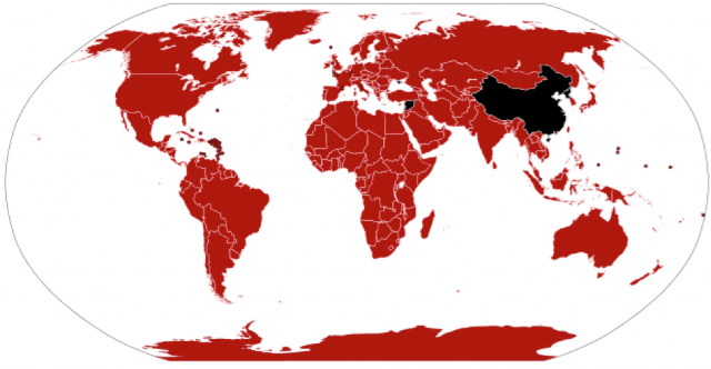 赤く色づけされているのが、Netflix加入者がいる地域 Wikipedia Commons